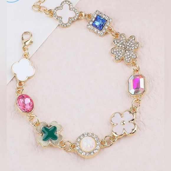 Stunning Nordstrom 14kKT Dip Gemstone Clover Good Luck bracelet - Picture 2 of 4